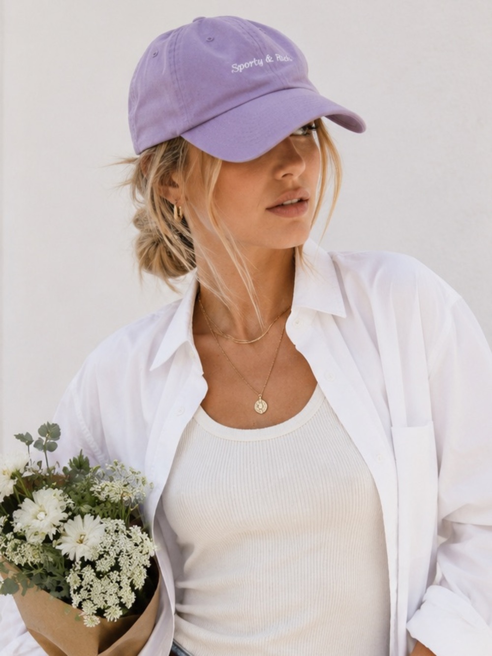 Sporty & Rich Lavender Purple Serif Logo Cap | One Size